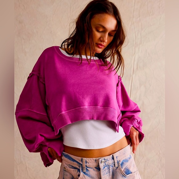 NEW Free People Camden Cropped Pullover Crew Sweatshirt - Picture 3 of 9